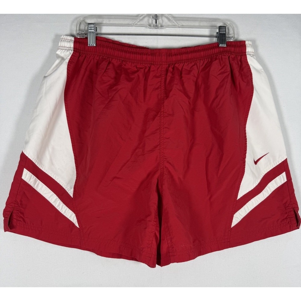 VTG Nike Shorts Mens Large Red Nylon Blend Casual Gym 90s Running Drawstring 6"